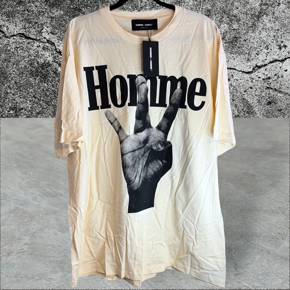 •NEW• Homme + Femme LA • Twisted Fingers Off-White Tee  • 2XL